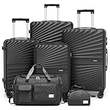 Joyway Kofferset 6tlg Hartschale Leicht mit 4 Rollen und TSA-Schloss Der Gepäcksets Enthält 1 Multifunktionale Reisetasche und 1 Kulturbeutel Schwarz