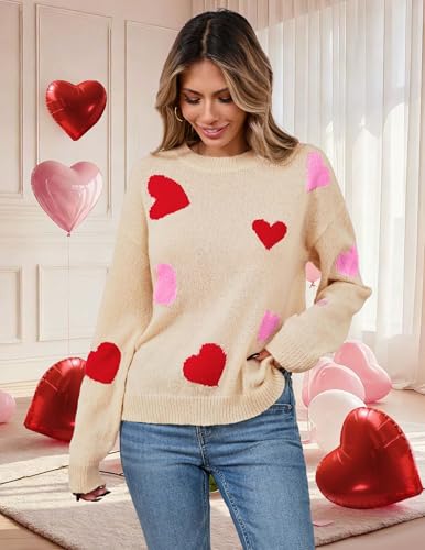 Image of Libsorge Womens Valentine Heart Sweater 2026 Valentines Day Trendy Cute Oversized Long Sleeve Pullover Sweaters