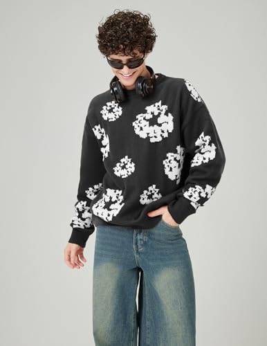 ZAFUL Oversized Mens Sweater Graphic Casual Crewneck Pullover for Y2K Vintage Streetwear Long Sleeve Aesthetic Knitwear4