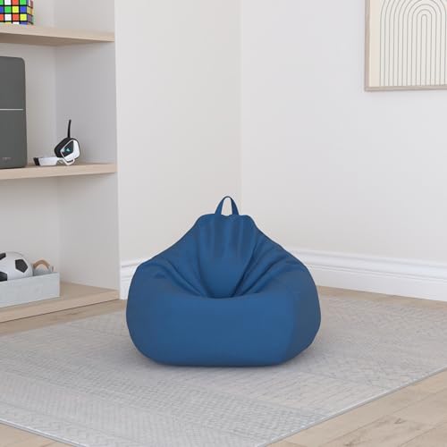 Image of Large Small Lazy Sofas Cover Chairs Without Filler Linen Cloth Lounger Seat Bean Bag Pouf Puff Couch Tatami Living Room Beanbags (Blue, 70x80cm).