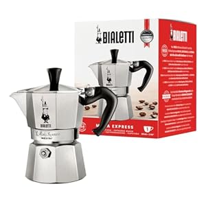 Bialetti Caffettiera Moka Express, Manico anti scottatura, Non adatta a induzione, 1 Tazze (60 ml), Alluminio