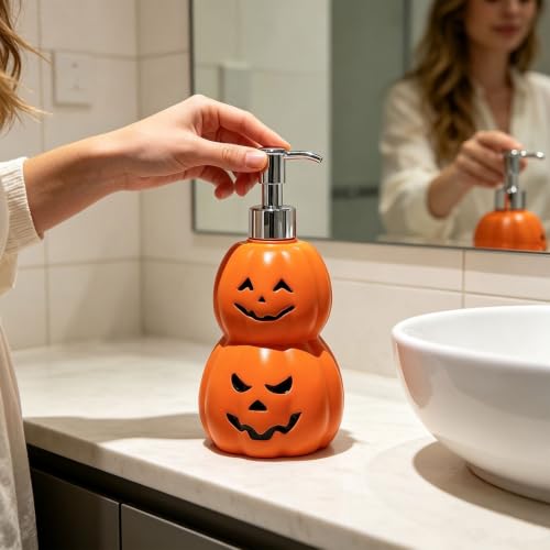 6.3in Glossy Pumpkin Shaped Soap Dispenser for Halloween Bathroom Decor - image 3