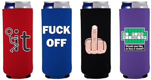 Funny F*ck Slim Can Coolie Designs 4 Pack
