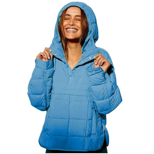 Women's Oversized Hooded Puffer Jacket Quilted Lightweight Winter Warm Pullover Fall Winter Padded Hoodies Coat