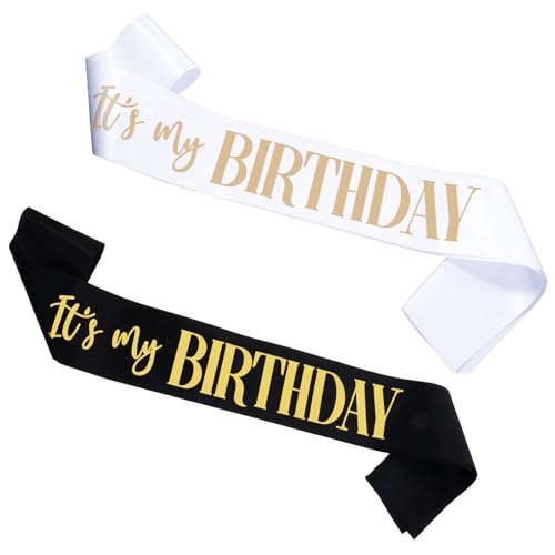 Prasacco 2 faixas de aniversário, It's my BIRTHDAY, banda de 80 x 9,5 cm, reutilizável de aniversário com 2 alfinetes de lapela, faixa de aniversário universal para homens e mulheres de todas as