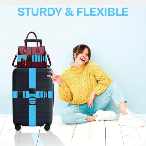 Image of 4 Pack Luggage Straps, Adjustable Suitcase Belts 72 inch x 2 inch with Quick Release Buckle, Durable Travel Accessories for Secure Luggage and Easy Identification (Blue)