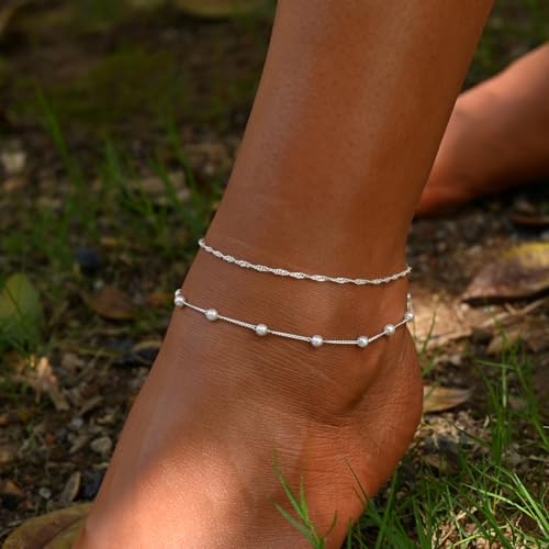 Image of Ankle Bracelets for Women 14K Gold Sterling Silver Plated Anklets for Women Waterproof Dainty Anklets with Cubic Zirconia,Clover, Forever Love Knot, Chains Trendy Everyday Anklet Beach Summer Jewelry Gift