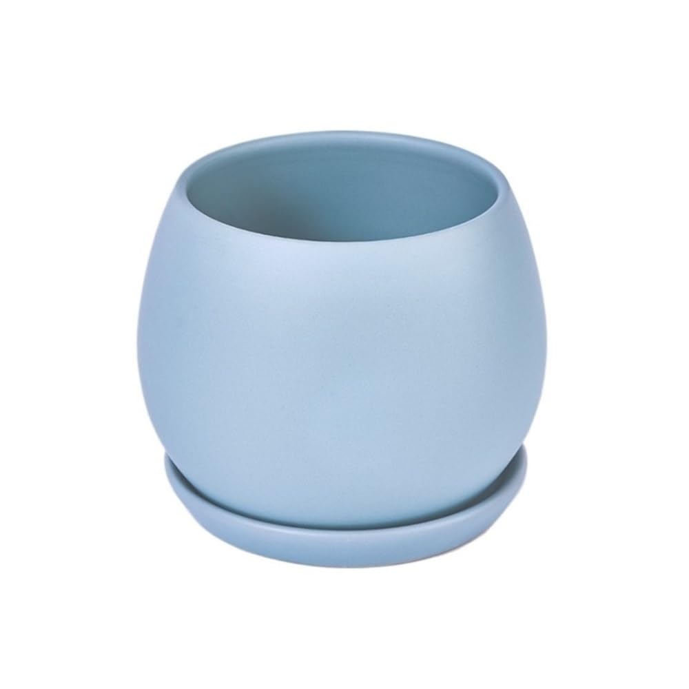 Xbgfdysd Blue Ceramic Plant Pot, With Pallet And Drainage Hole Flower Pots Round Planter(,Small)