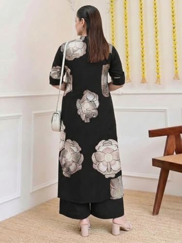Image of ANNI Designer Women Viscose Blend Straight Fit Printed Kurta Palazzo Set | Mandarin Neck Outfit | Lightweight Breathable Fabric | Comfortable Elegant Styling for Office Casual Wear