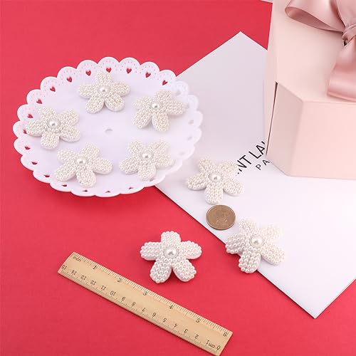 GORGECRAFT 8Pcs Pearl Beaded Applique Flower Shaped Patches Appliques Embroidery White Floral Acrylic for Clothing Sew on Ornament Accessories DIY Sewing Craft for Decoration by GORGECRAFT - Image 3