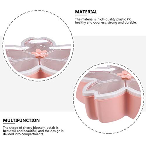 Cabilock Flower Snack Tray With Cherry Blossom Shape Fruits Box Compartment Dish Round Party Serving Tray Plastic Clear Fruits Veggie Plates Candy Container Pink #TOP7