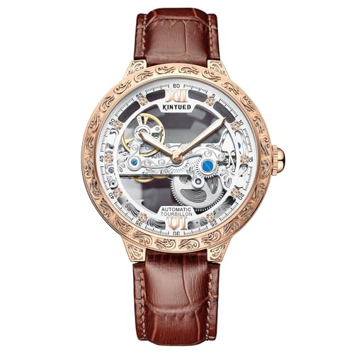 Montre automatique pour homme en cuir noir classique