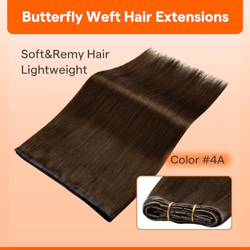 Image of Full Shine Butterfly Weft Human Hair Extensions 22 Inch 100g Volume Set | Warm Chestnut Brown, Invisible Pu Holes, Date Night Look, Straight Remy Hair, Micro Bead Installation, Long Natural Hairstyle