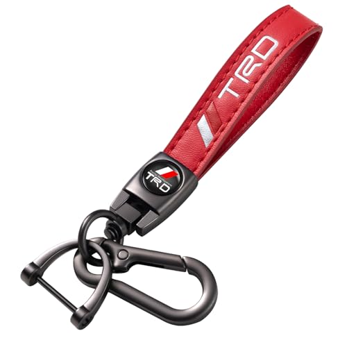 Image of leather car keychain set for toyota TRD men and women family present keychain key ring lanyard accessories (Red)