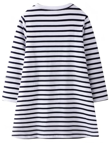 Image of Hongshilian Toddler Girls Longsleeve Dress Cotton Jersey Casual Dresses Cartoon Applique