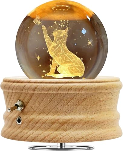 BIAOQINBO Boule à musique en cristal, Boîte à musique en bois rotative à 360° avec fonction de projection, Cadeaux pour femmes, maman, fête des mères, fête des pères, fête des enfants, anniversaire
