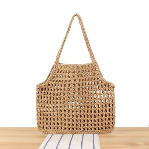 Straw Beach Bags for Women Summer Holiday Tote Bag Mesh Hollow Shoulder Handbag Brown2