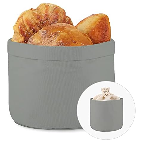 ecooe Brotkorb Stoff Brötchenkorb mit Deckel und Kordelzug Brotbeutel Ø 20 cm modern Brottasche Baumwolle Grau Brotkasten Brotbox Brötchenbeutel Staubdicht Cover