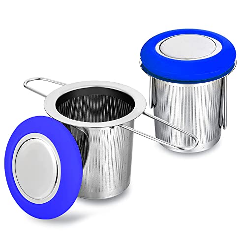2 Stück Teesieb Teeei Teefilter Losen Tee, Edelstahl-Teesieb, Klappgriff, Teefilter für losen Tee, überlegenes Brühen und Kaffee (Blau) Cover