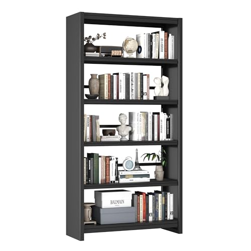 Image of 5 Tier Metal Bookshelf, 69 inch Tall Heavy Duty Bookcase, Black Bookcase with Wide Display Shelves, Industrial Bookshelf for Living Room, Bedroom, Home Office