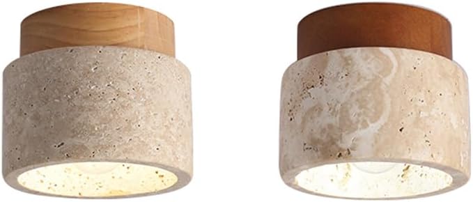 Nordic Yellow Travertine Ceiling Lamp,Modern Simple Entrance Balcony Corridor Light,E26 Single Head Embedded,Japanese Solid Wood Kitchen Island Farmhouse Lighting Fixture