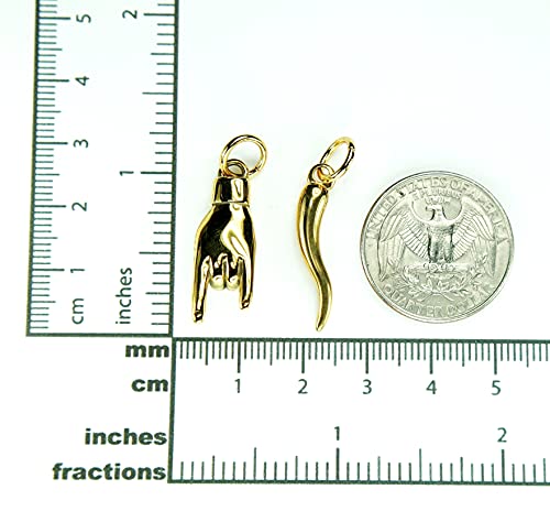 Mano Cornuto and Cornicello combo Necklace, on 24" Box Chain, Mens Golden Italian Lucky Hand Horn Anti Evil Eye Good Luck Amulet Protection Charms Stainless Steel4