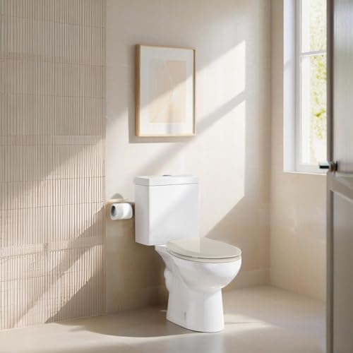 Image of Aunsffer Round Toilet Seat with Quick Release, Round 16.5 Inch Toilet Seat Soft Close,Quick Installation & Release, Almond, Plastic