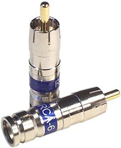 Channel Master AP-RCA-6 RG6 Universal RCA Compression Connector Standard & Quad Coaxial Blue Band Universal Standard RG-6 Thru Quad Shield Coax Cable Plug Commercial, 50 Piece