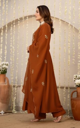 Image of Nermosa Women Embroidery Solid A-Line Kurta and Pant Set with Dupatta