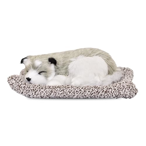 Image of Premium Sleeping Puppy Decor Plush with Mat | Realistic Soft Fur Dog Showpiece for Home, Office & Car Dashboard | Pet Lover Aesthetic Gift (25 x 19 x 7.5 cm) (Husky)