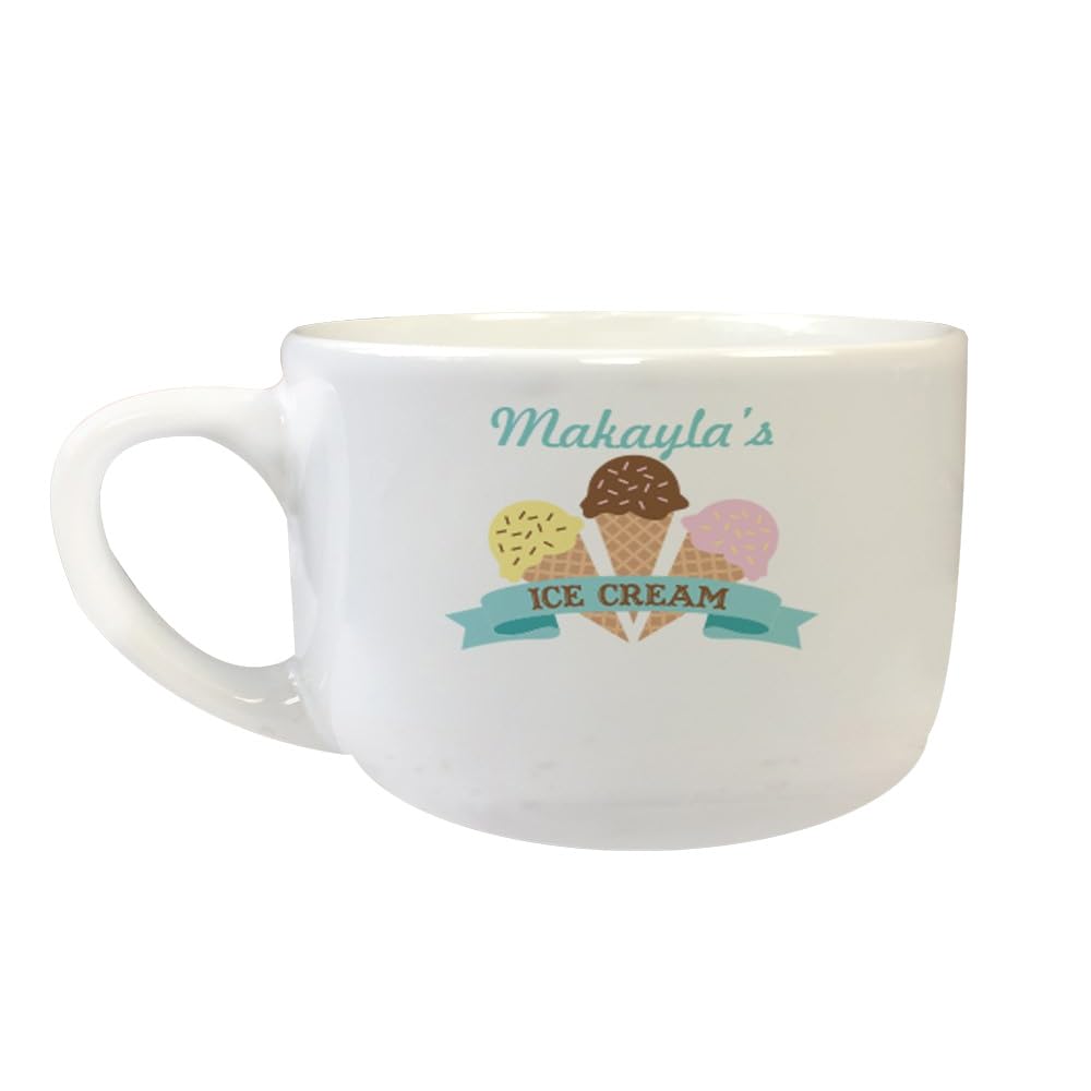 GiftsForYouNow White Ceramic Personalized Kids' Ice Cream Bowl with Handle, 24 Ounces