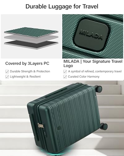 Image of MILADA 24 Inch Expandable Hardside Checked Luggage with Dual 360 Spinner Wheels, Medium Travel Suitcase with TSA Lock, Airline-Approved, Lightweight Durable PC Shell for Travel, Blackish Green