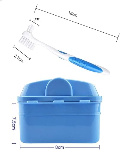 Y-Kelin Denture And Retainer Cleanning Set Denture Cleaning Case And Denture Brush (Blue) #TOP1