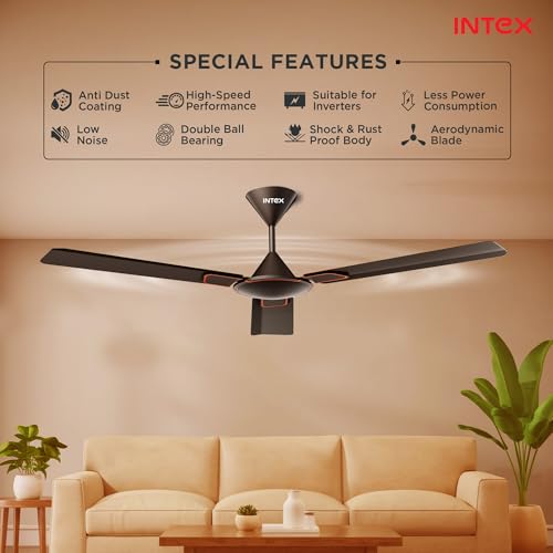 Image of Intex Opulux 1200MM Ceiling Fan 3 Blade 360 RPM | High Speed Motor 230 CMM | Air Delivery 52W | Anti Dust Coating Inverter Compatible | 3 Speed Control 24 Month Warranty (Chocolate Brown)