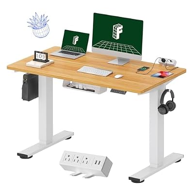 FLEXISPOT EN2 48"x24" Whole-Piece Standing Desk with Power Strip, Maple