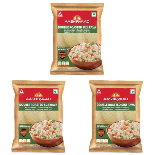 Image of Aashirvaad Double Roasted Suji Rava, 500g - Less moisture, more quantity, less cooking time (Pack of 3)