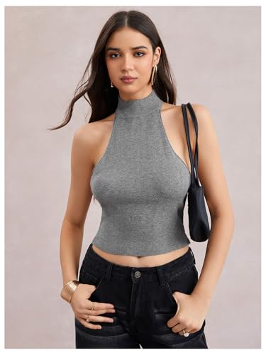 Image of MakeMeChic Women's Y2k Halter Mock Neck Top Going Out Sleeveless Backless Knit Top