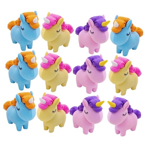 minkissy 12個 入りかわいいユニコーン消し 向け学用品 学校パーティー景品 小学生向け 素材使用しっかり消える文房具 ランダ ランダムカラー