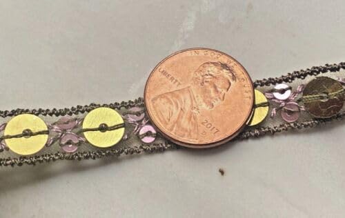 Brassy Moss Rose Sequins Hand Sewn 3/8" Trim brassy Moss Rose 1yd Fabric
