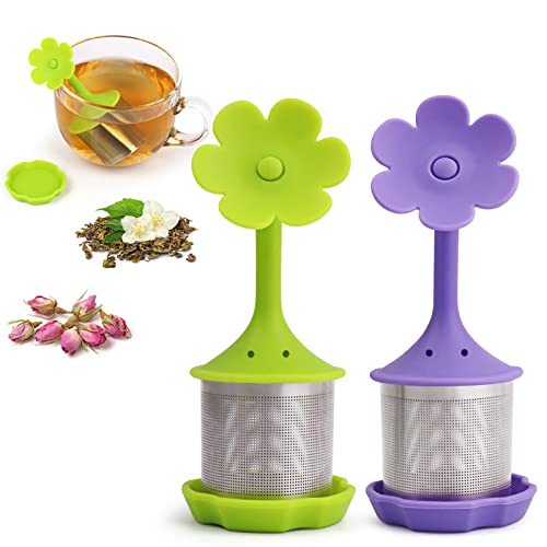 2-Pack Silicone Tea Steeper, Infusers - Fine Mesh Filters for Tea Leaves, Flowers; Purple or Green