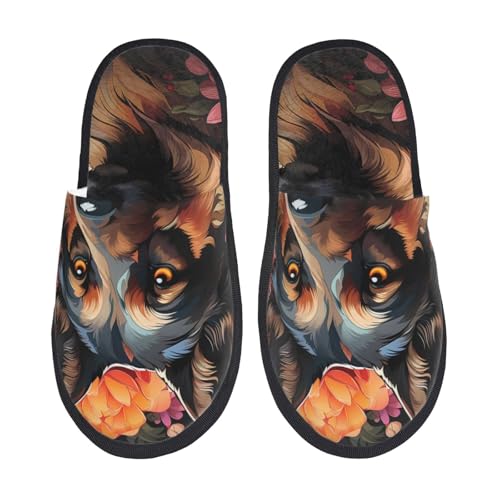 Colorful Flower German Shepherd Print Women Slippers Home Furry Shoes Keep Men Couples Shoes Warm For Women-