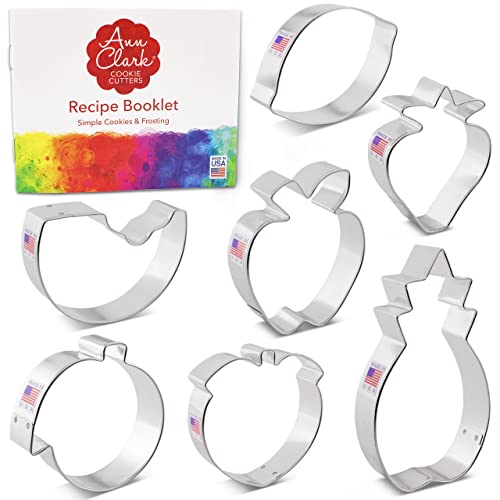 Ann Clark Cookie Cutters 7 Piece Fruit Basket Set With Recipe Booklet, Lemon, Peach, Pineapple, Watermelon, Orange, Strawberry And Apple #TOP2