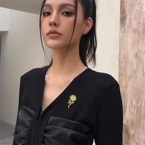 Image of Elegant Sunflower Rhinestone Flower Brooch for Women Gold-Toned Crystal Leaf Daisy Blossom Brooches Lapel Pins Dainty Dress Accessories Wedding Valentine Jewelry