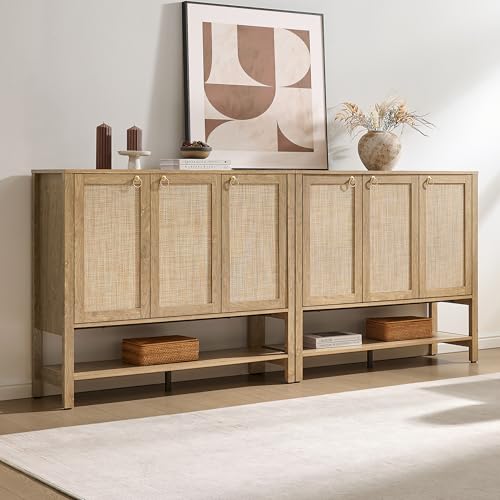 Image of SICOTAS Rattan Shoe Cabinet for Entryway - 2 Pieces Large Boho Shoe Storage Organizer with Adjustable Shelves & 3 Doors, Tall Shoe Rack Cabinet for Hallway, Living Room, Closet