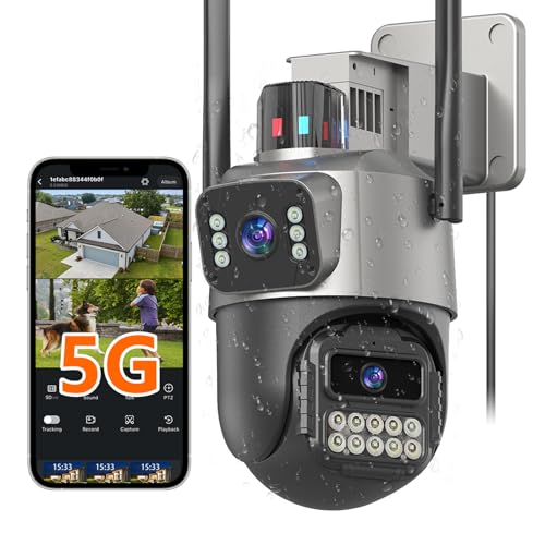 5G Security Camera Outdoor, 6MP Dual Lens 6X PTZ Outside Cameras for Home Security, IP66 Waterproof Wired,2-Way Audio,Motion Tracking,Pan/Tilt,Color Night Vision, Light Alarm, 24/7 SD Recording/Cloud