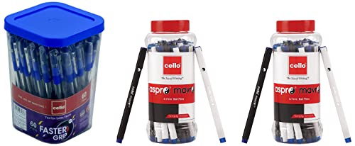 Image of Cello Aspro Mavro Black Ball Pen Pack of 50 Aspro Mavro Ball Pens Pack of 25 Faster Grip Ball Pens | Pack of 60