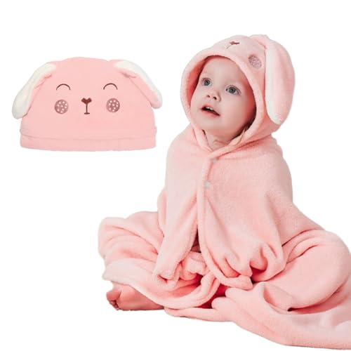 Image of Cute Animal Hooded Baby Towel Soft Coral Fleece Baby Towels with Hood Toddler Bath Towel Large 27 x 55 Inch Ultra Absorbent Hooded Bath Towels for Babies Baby Bath Towel（Pink B