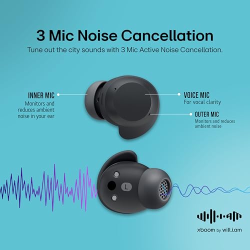 Image of LG xboom Buds by will.i.am, xboom Signature Sound by will.i.am with Graphene Drivers, 3 Mic Active Noise Cancellation, Up to 30 Hours of Battery, IPX4 Water Resistant, Black