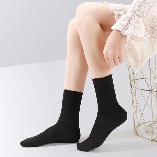 Mcool Mary Women's Frilly Socks,Casual Cute Ankle Socks Breathable Cotton Lace Crew Socks for Women 6 Pack3