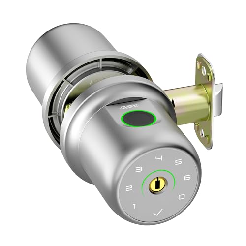 ThorBolt G1 Fingerprint Door Knob Lock with Keypad Biometric Door Knob Auto-Lock 4* AAA Alkaline Batteries Interior Door Lock for Bedroom, Garage, Office, Pantry Door Silver